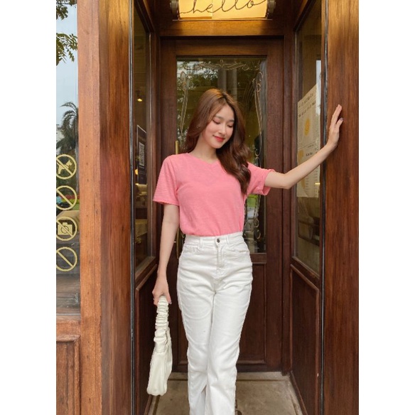 Áo thun xược nữ cotton, chất thun xược cotton cổ tim V