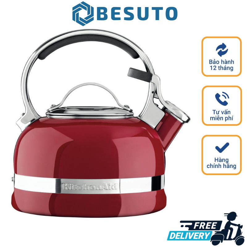KitchenAid Stovetop Fluted Kettle, 1.9L Capacity, For All Types of Stoves, Imported from Germany