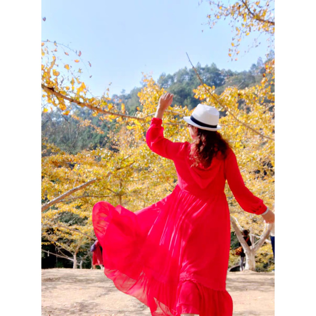 Váy Đỏ Boho Vintage Dáng Dài Kèm Mũ ( Ảnh Thật Phía Cuối )
