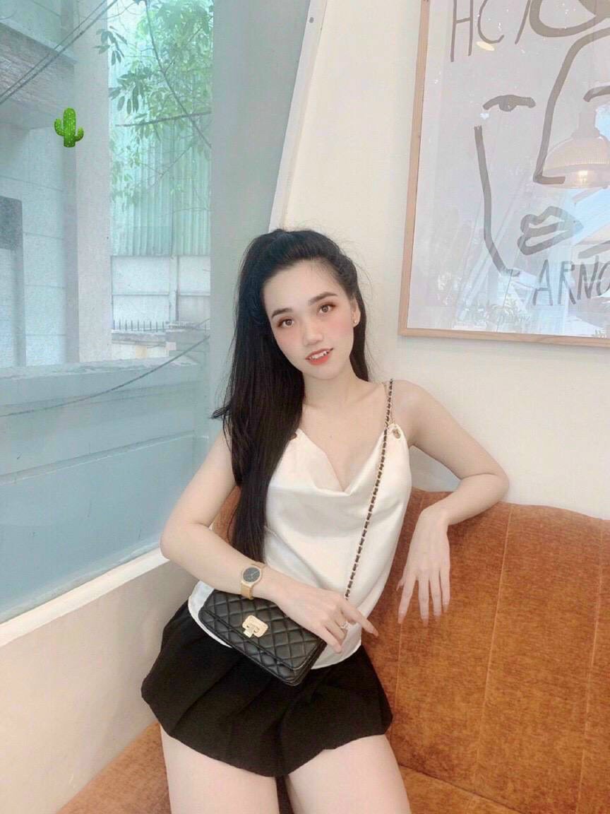 Áo 2 dây phi lụa cổ đổ dây xích khoen tròn cực xinh xinh