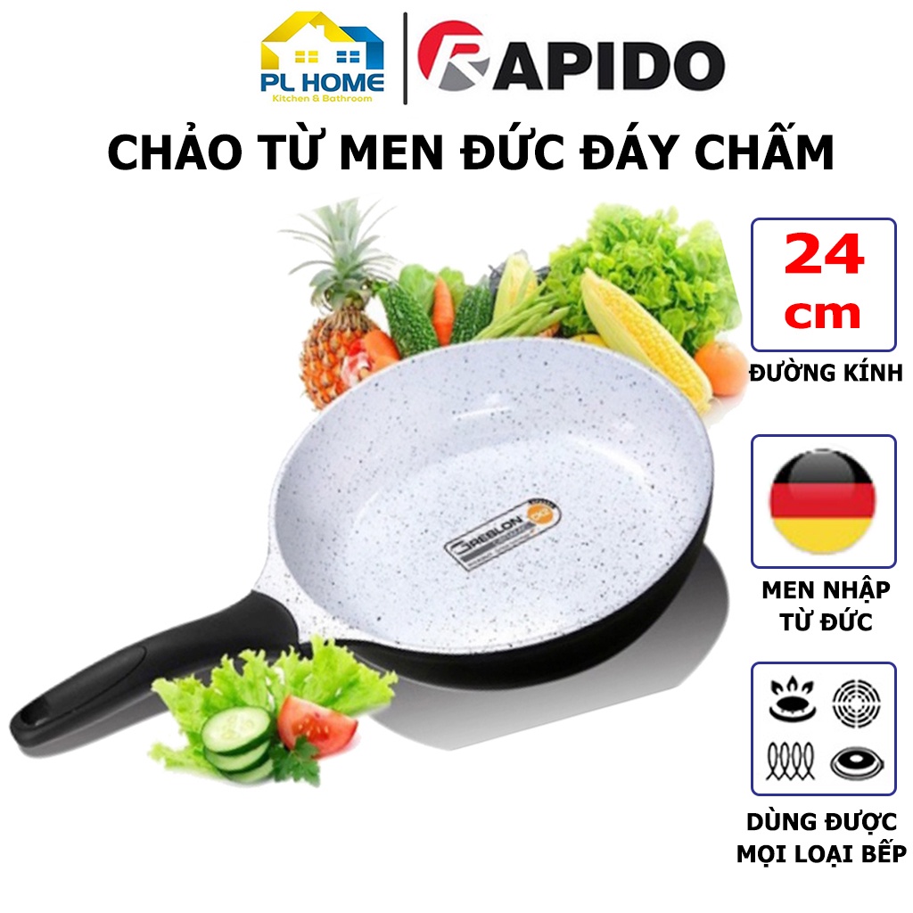Chảo từ chống dính RAPIDO, đường kính 24 cm, đáy chấm bắt nhiệt tốt, sử dụng được trên các loại bếp