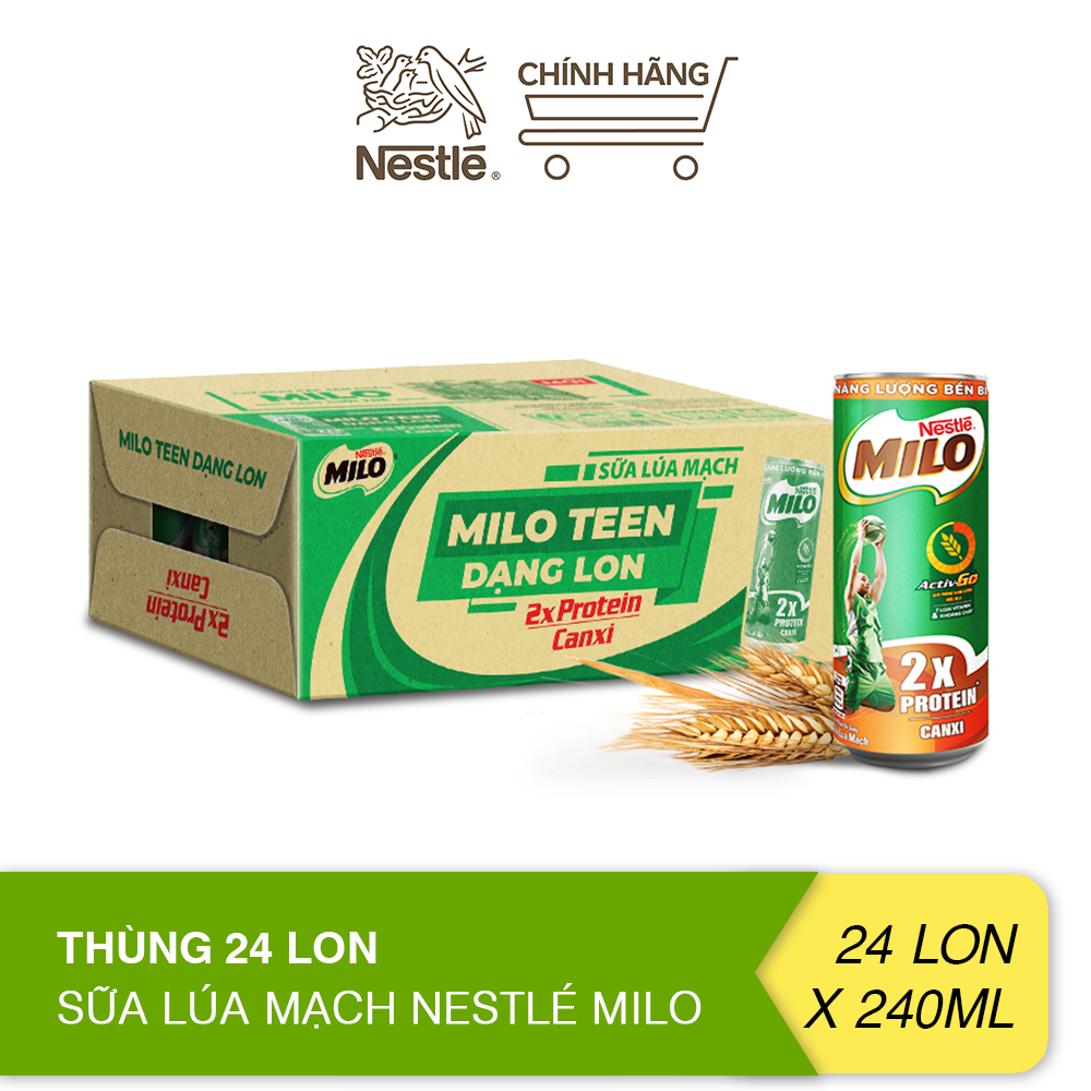 Thùng 24 Lon Sữa Lúa Mạch Nestlé MILO 240 ml