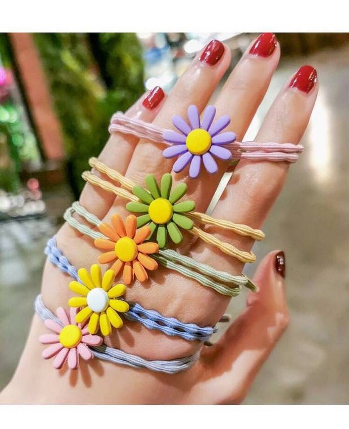 Combo 5 Dây Buộc Tóc Hoa Cúc, Dây Thun Cột Tóc Siêu Cute