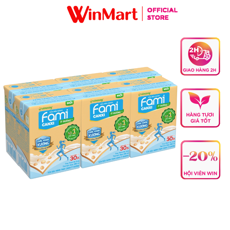 [Siêu thị WinMart] - Lốc 6 gói sữa đậu nành Fami canxi ít đường 200ml