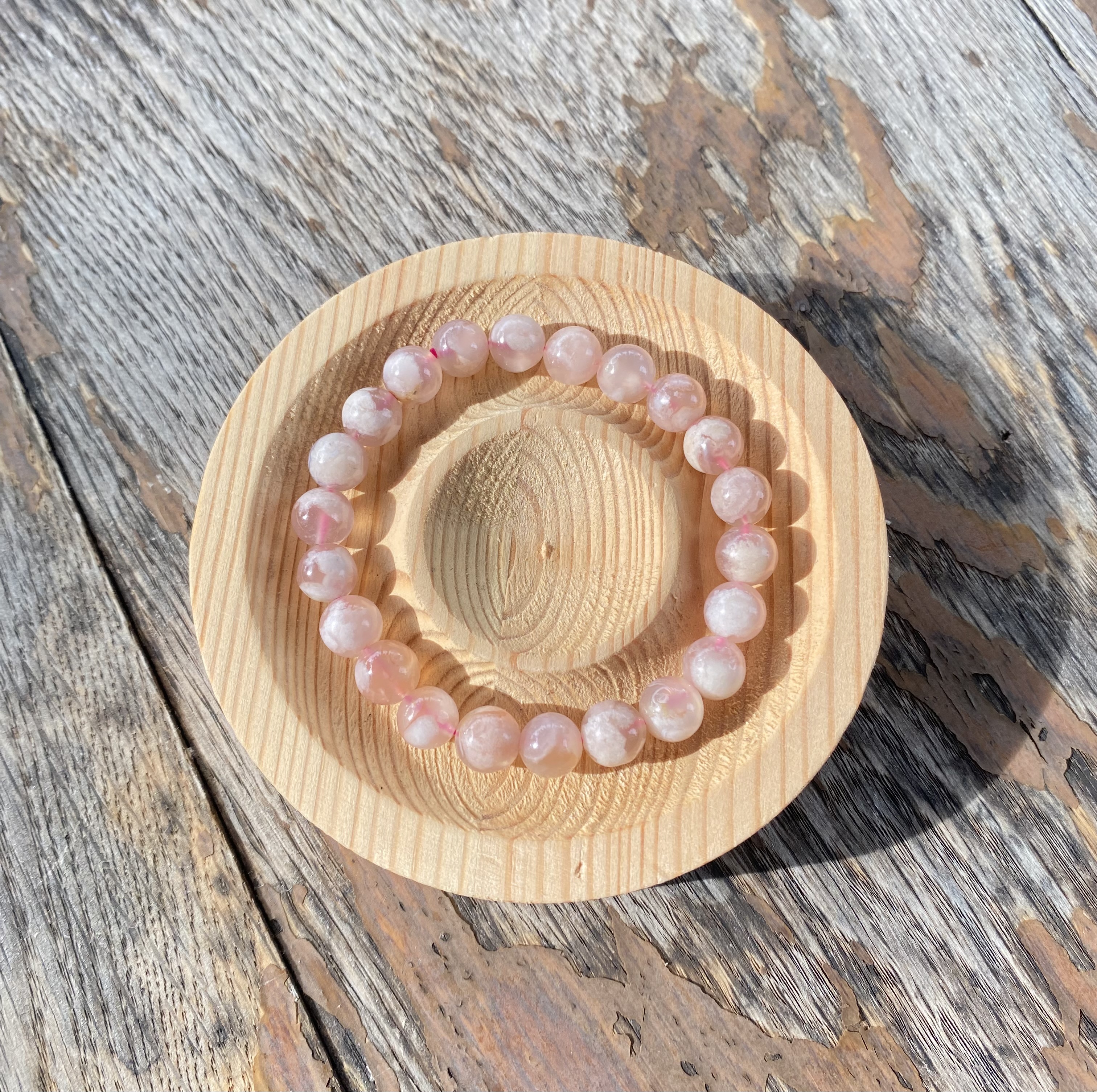 Vòng tay mã não hoa anh đào flower agate 8mm