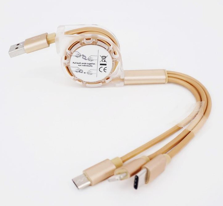 Cáp Sạc 3 Đầu Dài 1m Dây Rút Cổng Lightning, Type-C, Micro USB