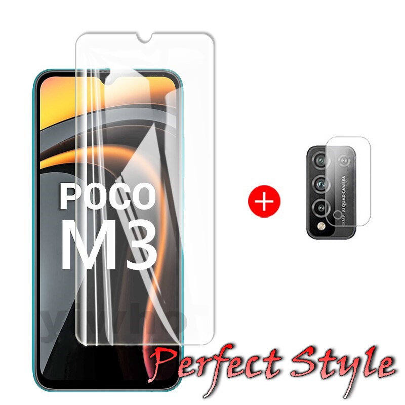 Combo Kính cường lực màn hình + Cường lực Camera Xiaomi Poco M3 trong suốt