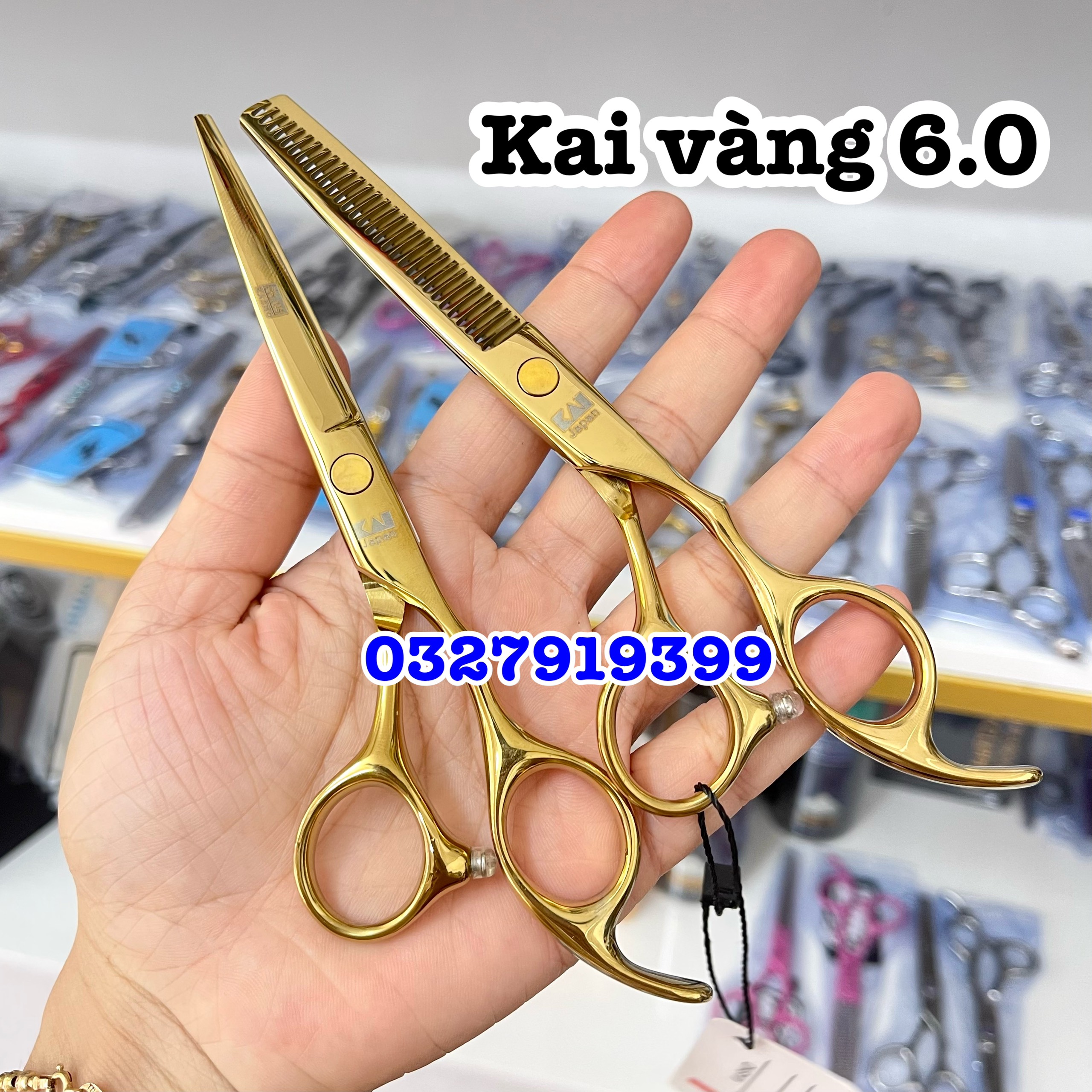 High Quality Hair Cutting Scissors 6.0 Inch Yellow Japanese Steel S440C Hardness over 62Hrc Durable Material Size 6 Inch Flat Slanted Handle Style