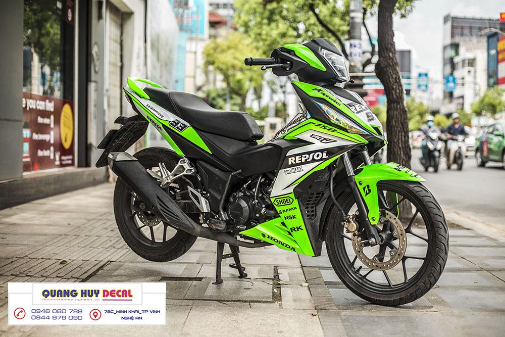 Tem trùm xe máy WINNER 150 độ thiết kế Repsol xanh dạ quang - chế tem xe máy WINNER 150 thiết kế theo yêu cầu - Tem xe máy WINNER 150 rẻ đẹp và chất