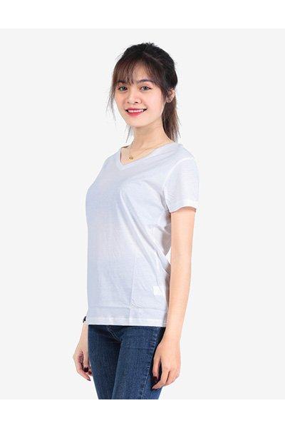 Áo thun trơn nữ cổ tim UNIU màu trắng