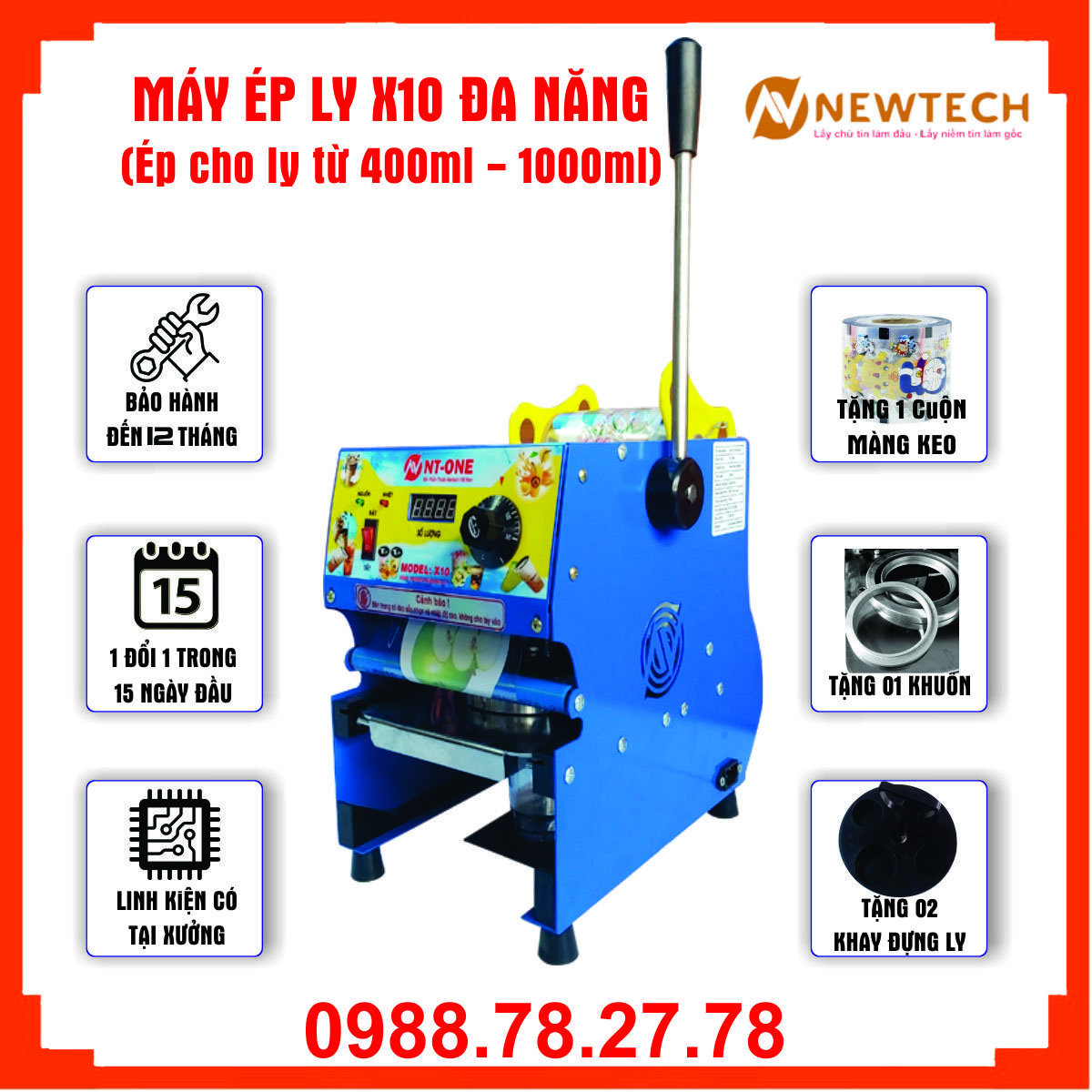 Máy ép ly Newtech X10 ép ly từ 400-1000ml