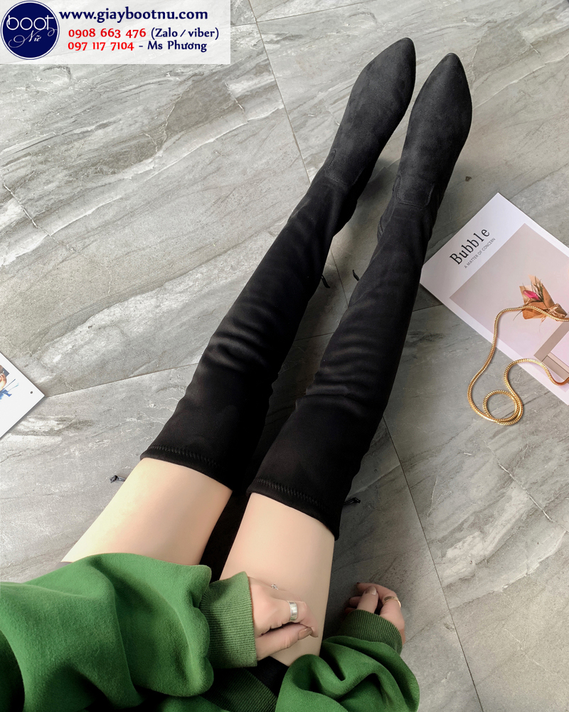 Boot nữ cổ cao gót vuông ngang đùi da lộn GCC0802