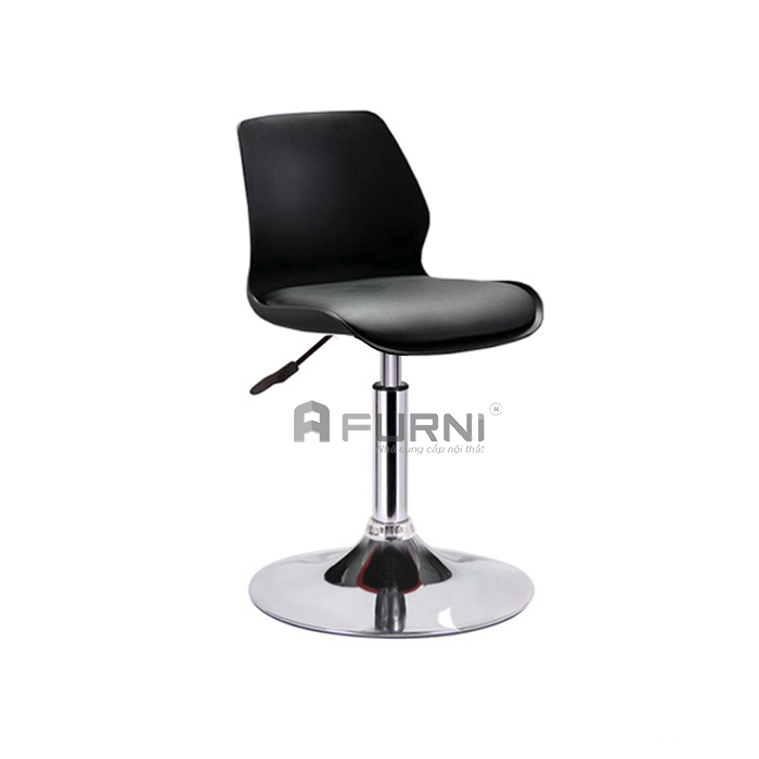 Ghế quầy bar thấp có lưng tựa nệm ngồi chân mâm có cần tăng giảm chiều cao hiện đại hcm / Ghế ngồi quầy giao dịch / Ghế ngồi quầy lễ tân / Ghế ngồi quầy thu ngân tiệm spa thẩm mỹ đẹp hiện đại chân thép mạ CB2276-1P