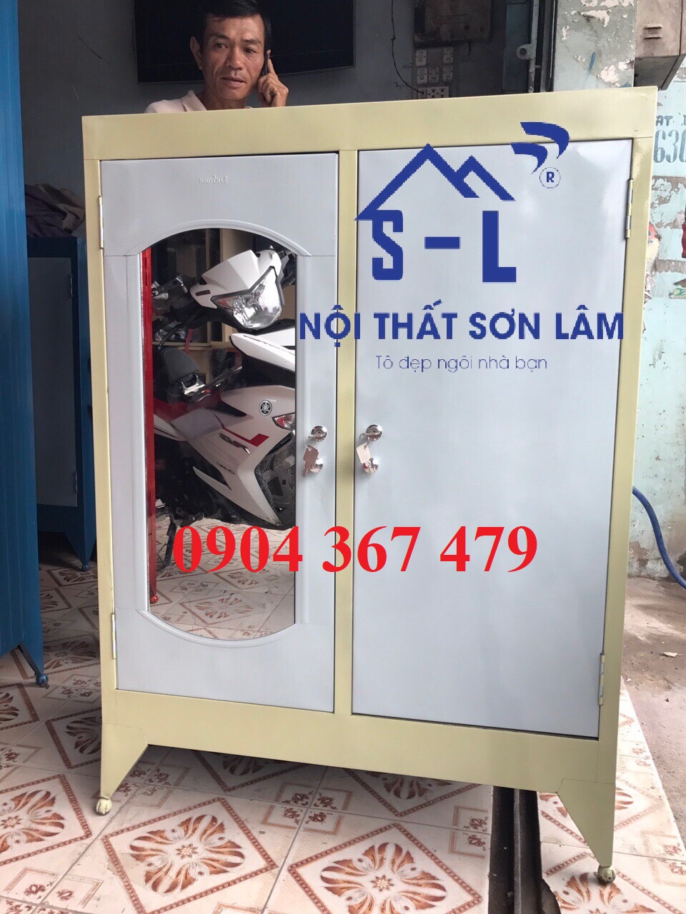 Tủ 2 cánh 1m2 sắt sơn 2 lớp đựng quần áo