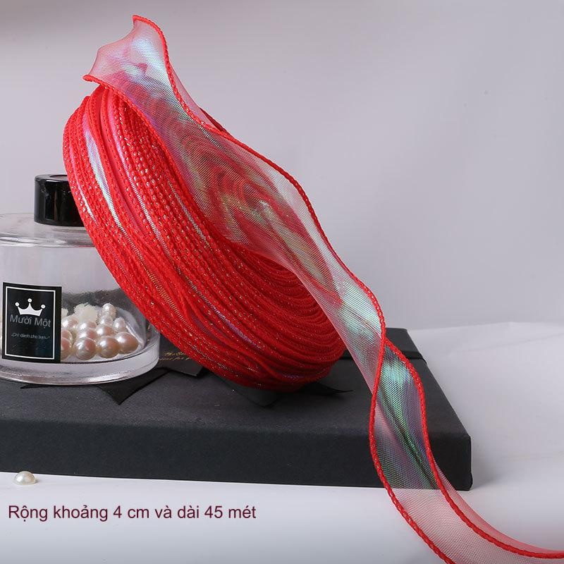 Ruy băng voan 4cm viền sóng màu cầu vồng