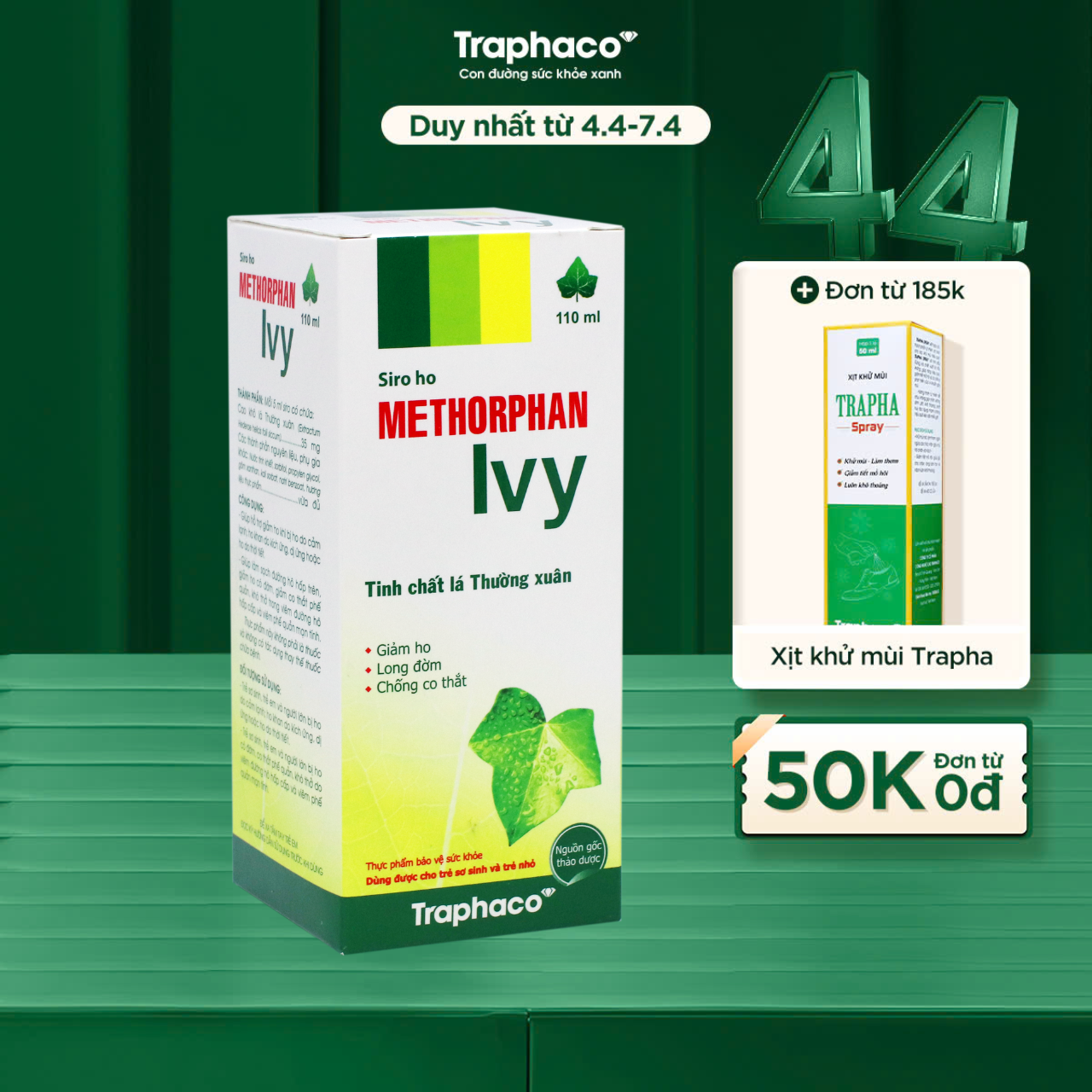 TPBVSK SIRO METHORPHAN IVY - HỖ TRỢ GIẢM HO - LONG ĐỜM - CHỐNG CO THẮT