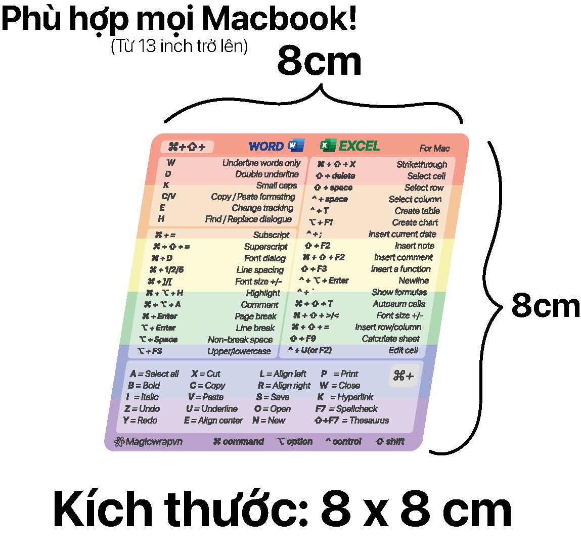 Miếng dán phím tắt OFFICE WORD EXCEL cho MACBOOK, MACOS | Magicwrapvn