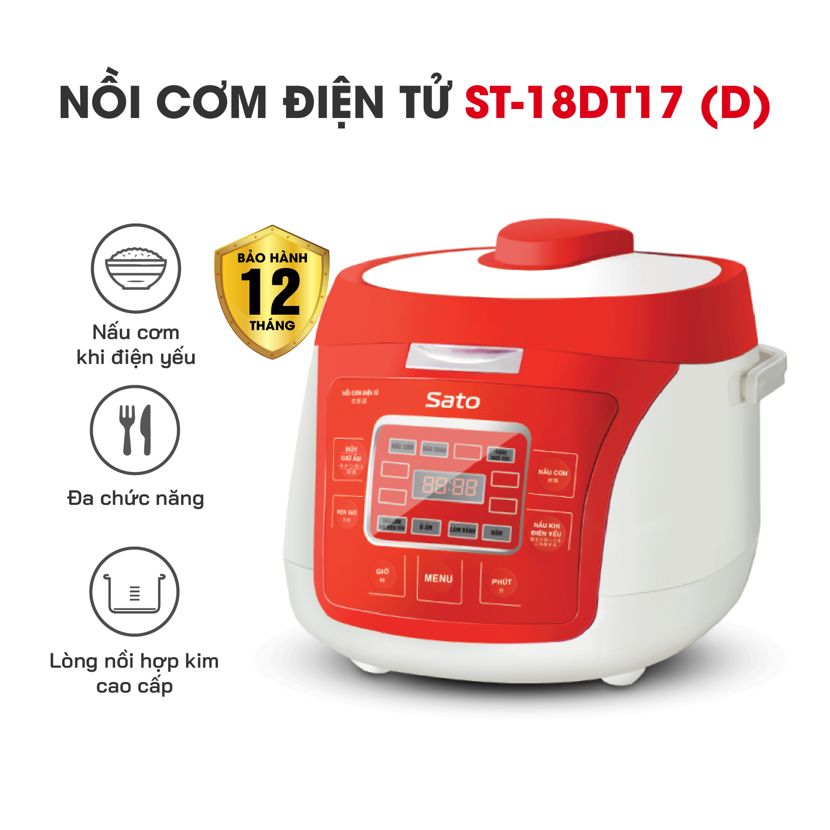 Nồi cơm điện tử 1.8L Sato 18DT019 D/T