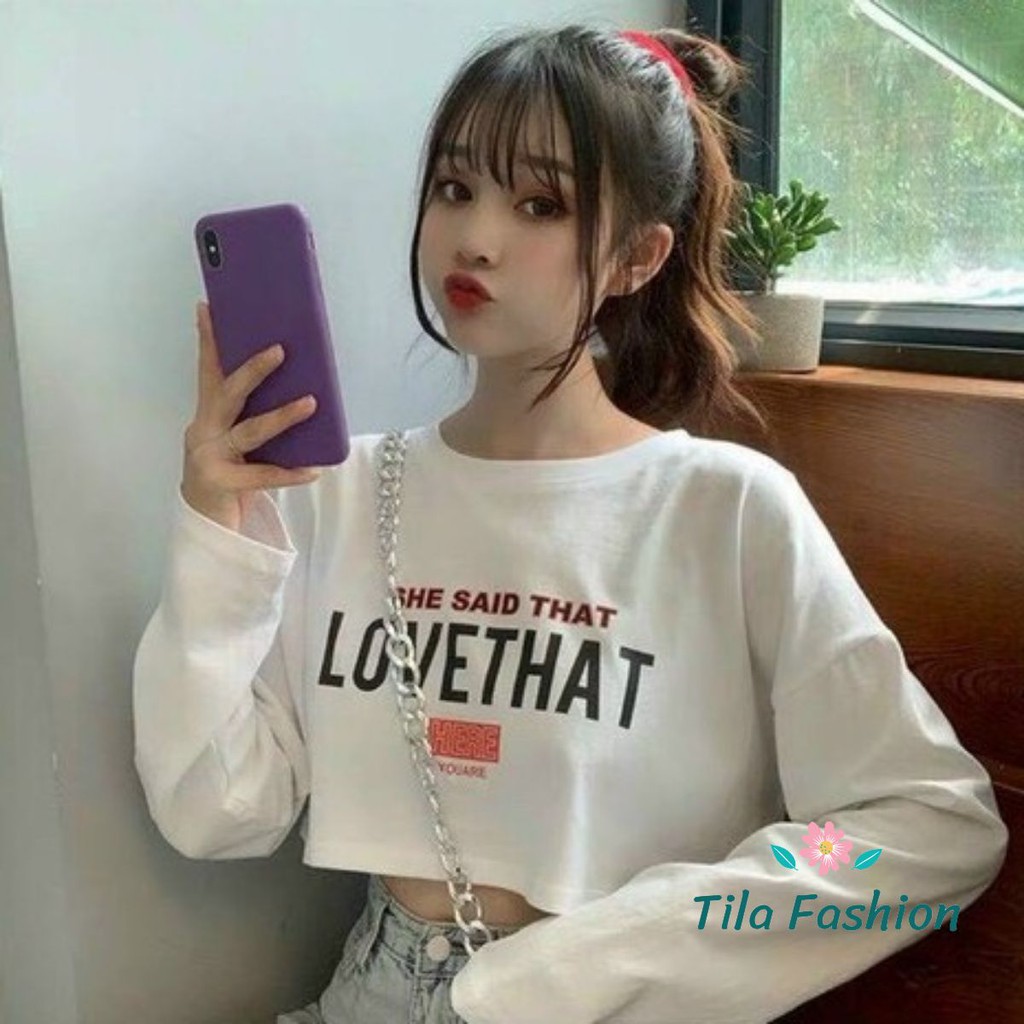 [HCM]Áo Crotop Tay Dài Phom Rộng Love That