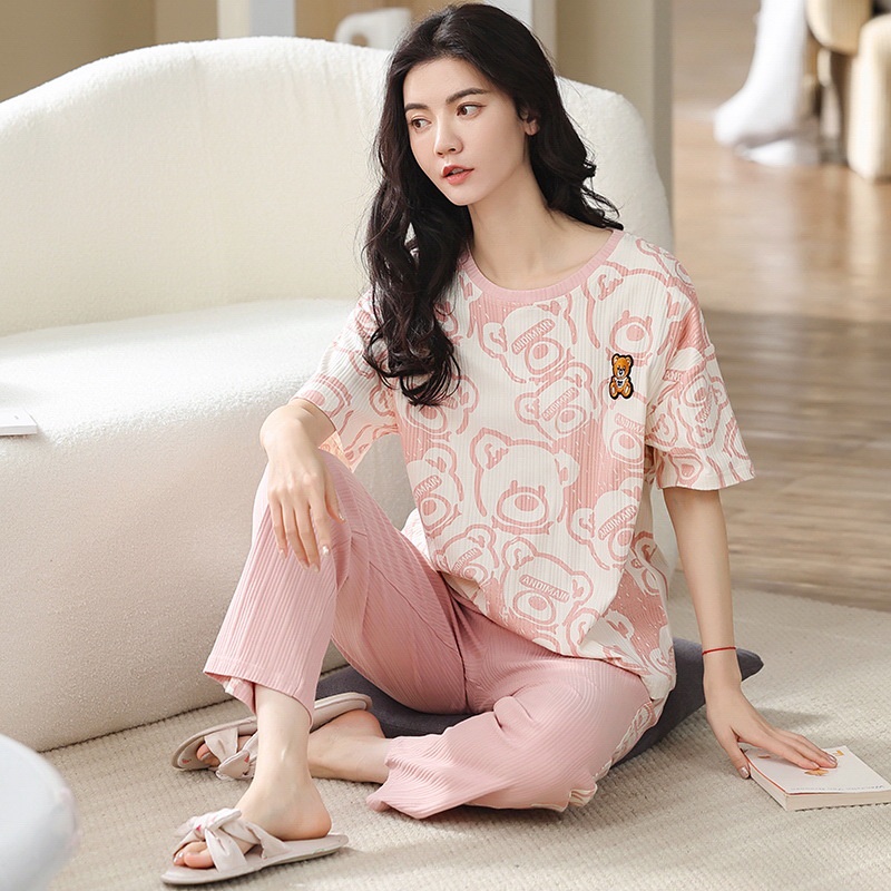 Đồ bộ mặc nhà nữ cộc tay thun cotton thu đông 2022