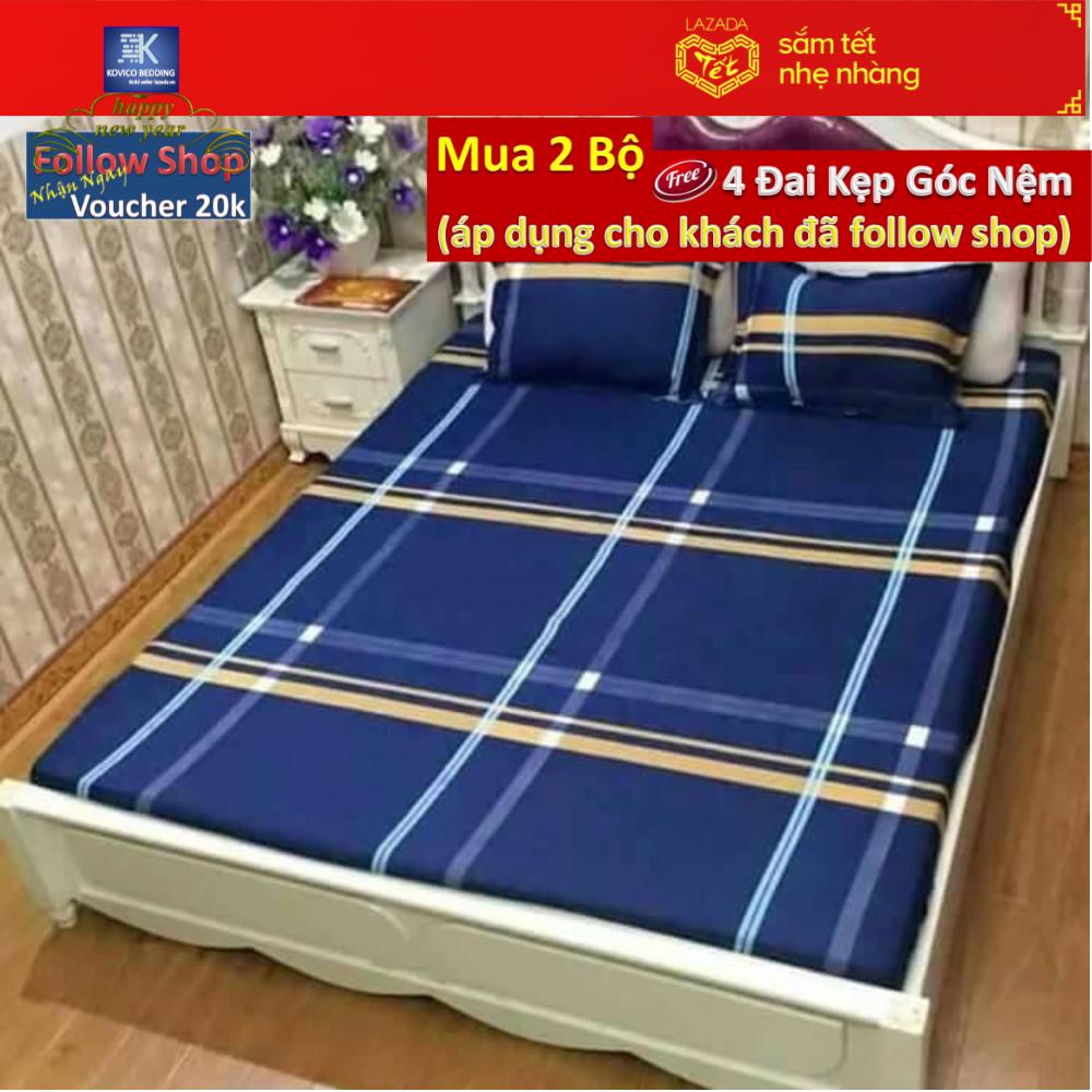 (FreeShip MAX) bộ ga chun poly 1m8x2m + 2 áo gối 45cmx65cm.