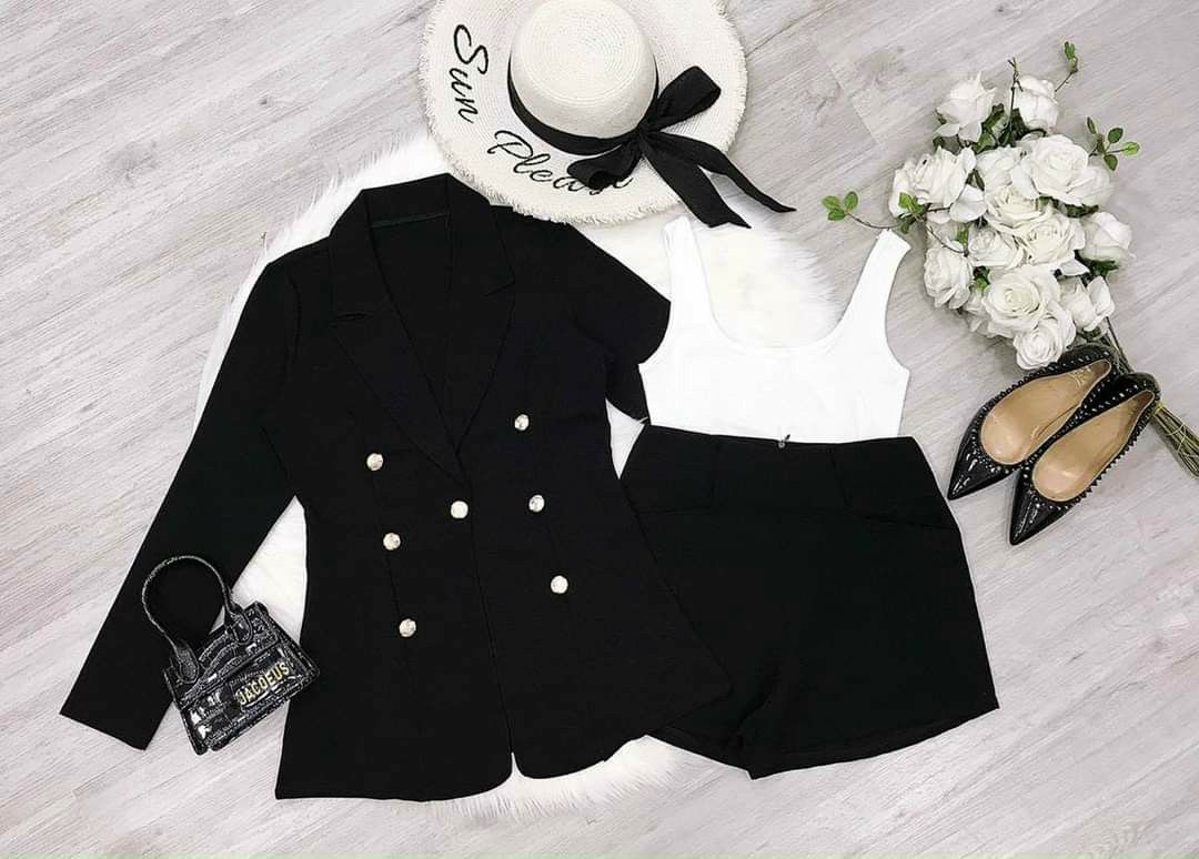 sét áo vest nút kèm áo 2 dây quần short