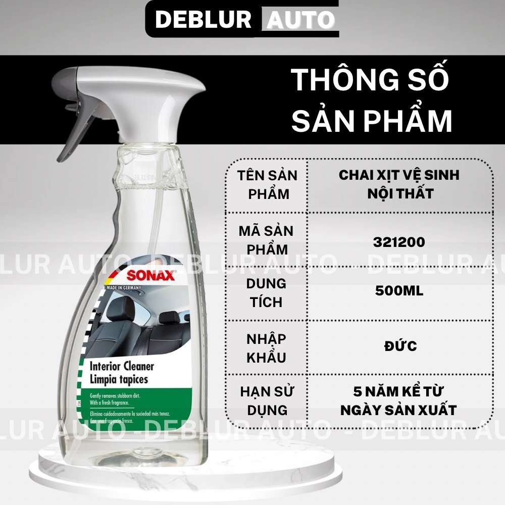 Dung Dịch Vệ Sinh Làm Sạch Nội Thất Xe Ô Tô Sonax Interior Cleaner 500ml 321200 , chai xịt chăm sóc da , nhựa xe hơi xe máy