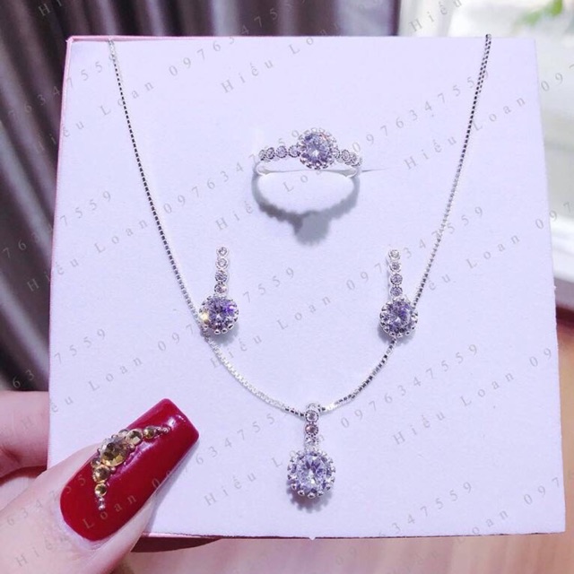 Bộ trang sức bạc ta gắn đá nhân tạo trắng nhỏ - trang sức bạc tnj cam kết hàng chuẩn ảnh, chất lượng tốt, phục vụ tận tình, chu đáo