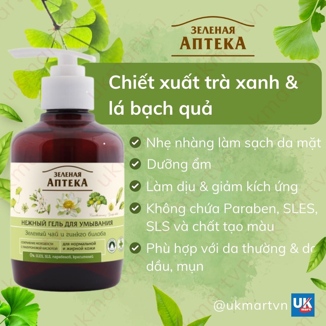 Gel Rửa Mặt Green Pharmacy Thảo Mộc Lành Tính Giúp Làm Sạch Nhẹ Dịu An Toàn Cho Da Nhạy Cảm 270ml