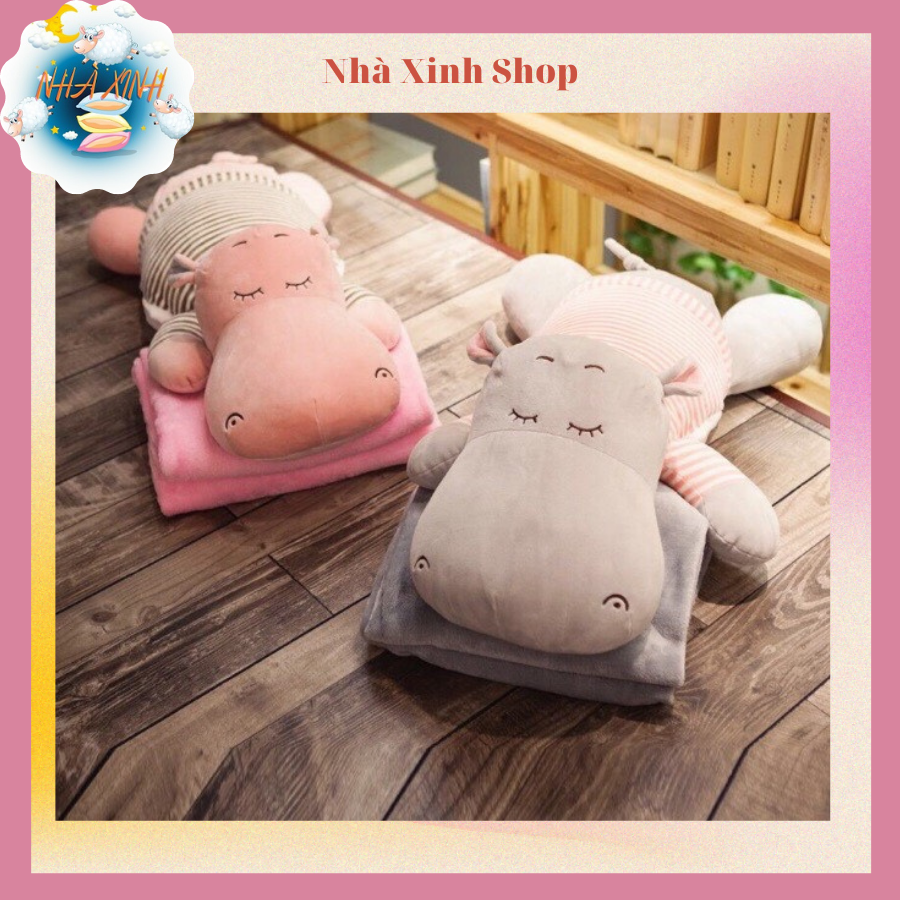 Bộ chăn gối văn phòng hà mã đáng yêu