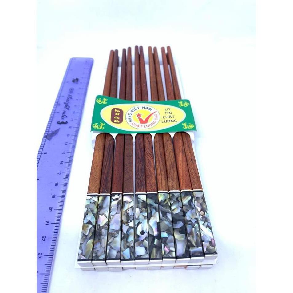 Bộ 10 đôi đũa ăn gỗ Trắc tự nhiên đầu cẩn trai biển ĐEN vuông