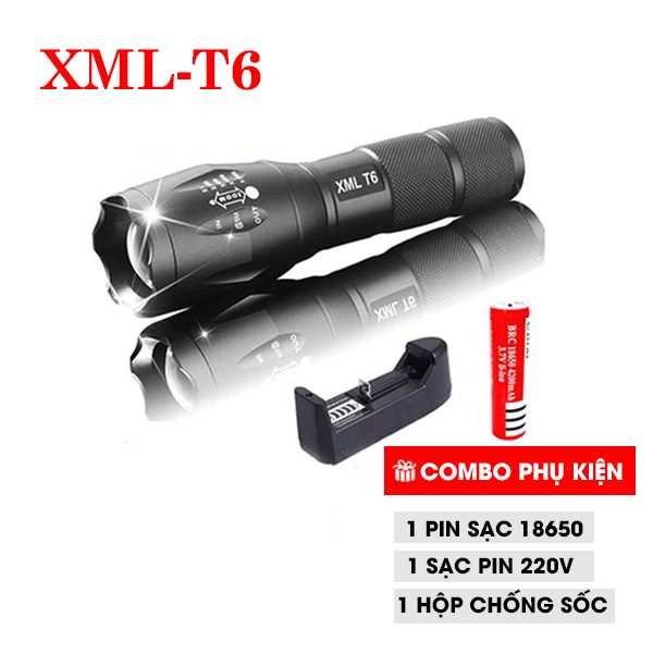 Đèn Pin Siêu Sáng Cao Cấp T6 Hợp Kim Chống Nước Pin Có Thể Sạc Lại Full Box(Loại Tốt)