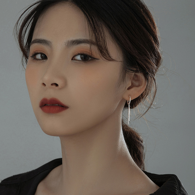 s925纯银几何链条耳环女2021年新款潮耳钉夏小众设计耳圈气质简约