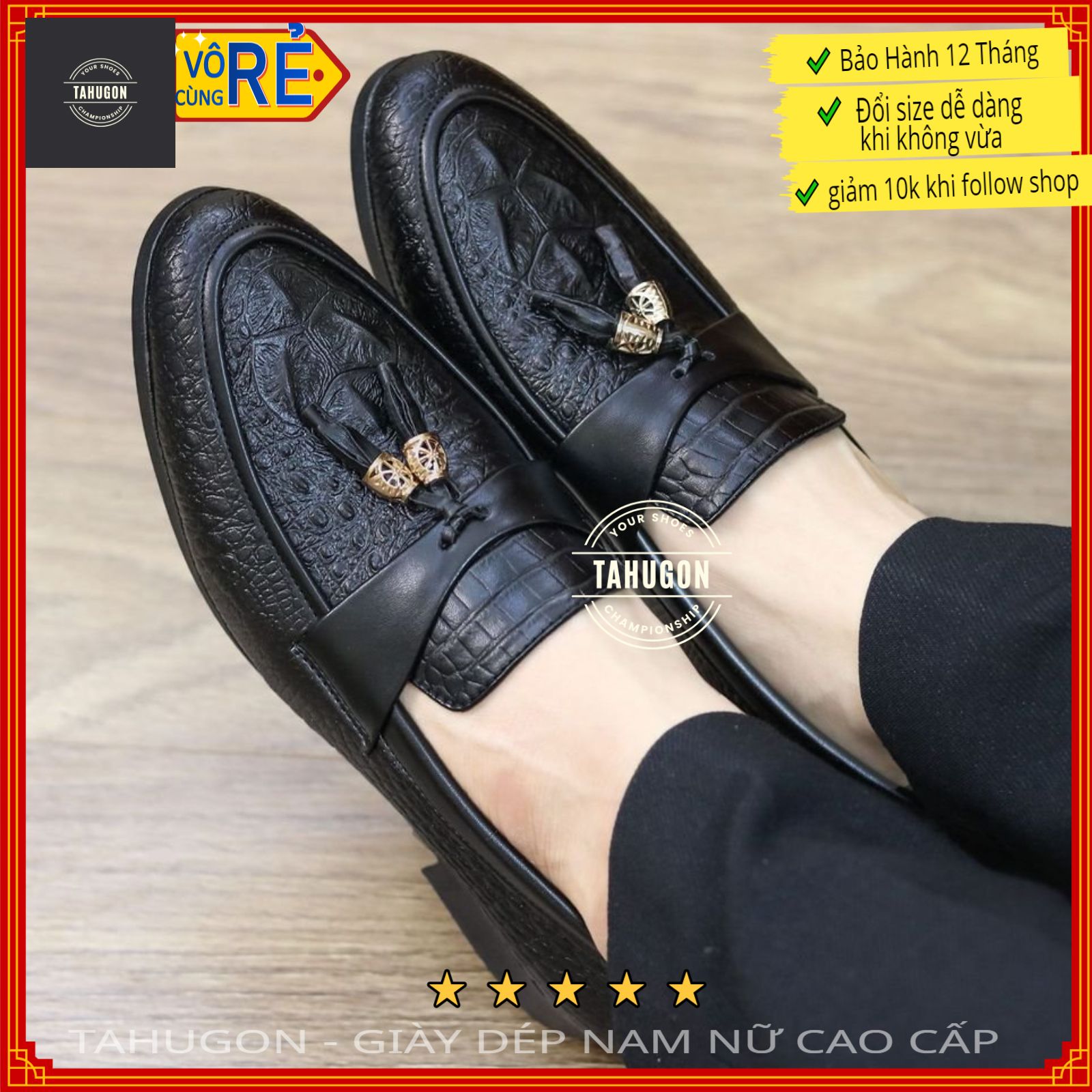 [MUA 1 ĐƯỢC 3] Giày da nam dập vân chuông TAHUGON Giày tây nam công sở trẻ trung màu đen tăng chiều cao trẻ trung Tặng kèm lót mát xa chân siêu êm không gây mùi hôi chân - Mã THG04