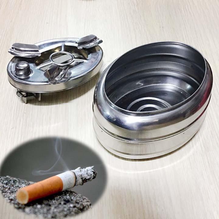 Gạt Tàn Thuốc Inox Nút Bấm Đóng Mở 2 ngăn