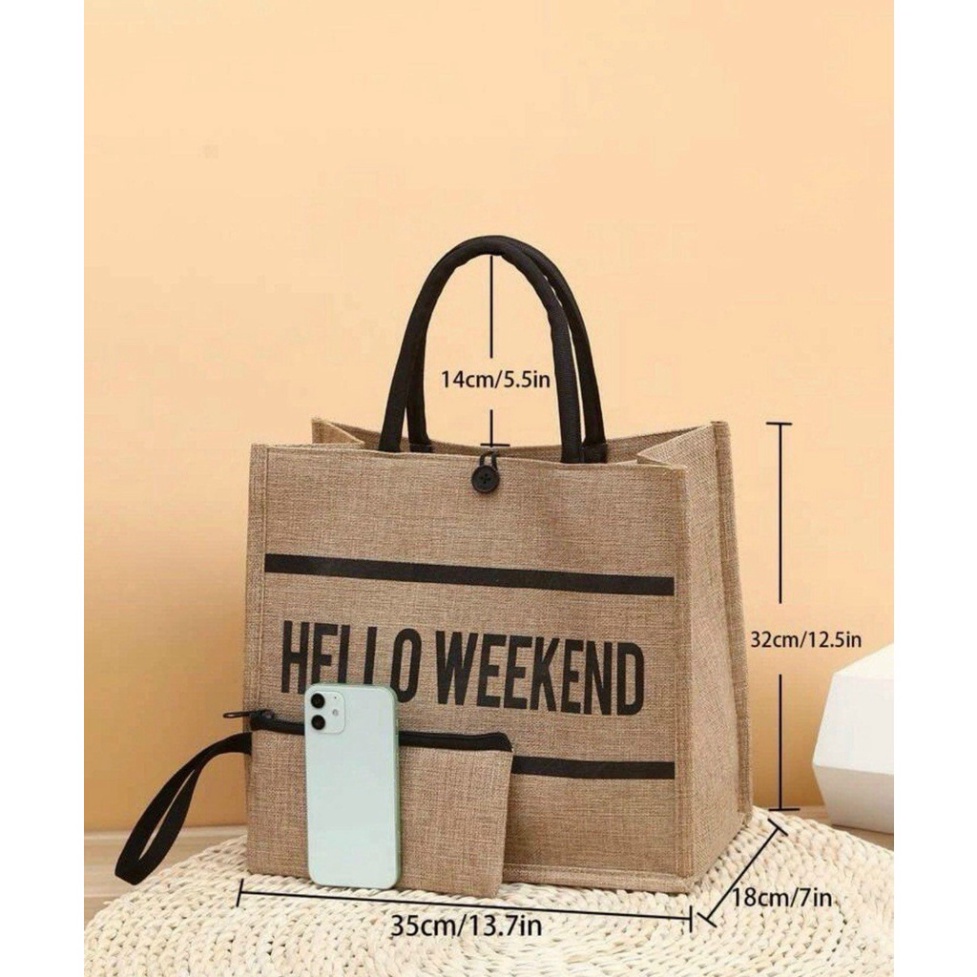 Túi cói Hello Weekend kèm ví