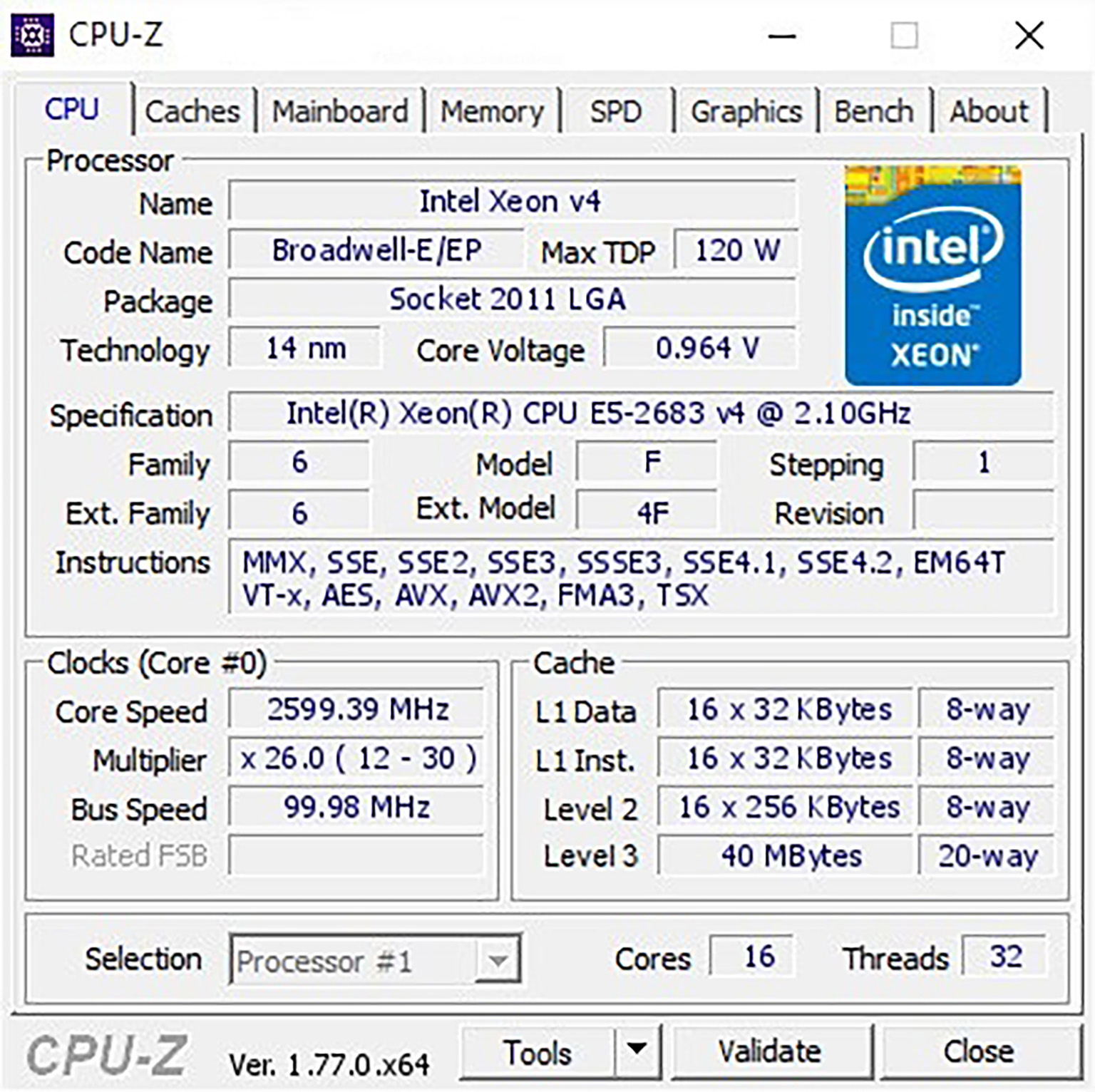 CPU INTEL XEON E5 2683V4 (16C/32T 40M CACHE 2.1GHZ TURBO 3.0GHZ) SOCKET 2011. Bảo hành 12T