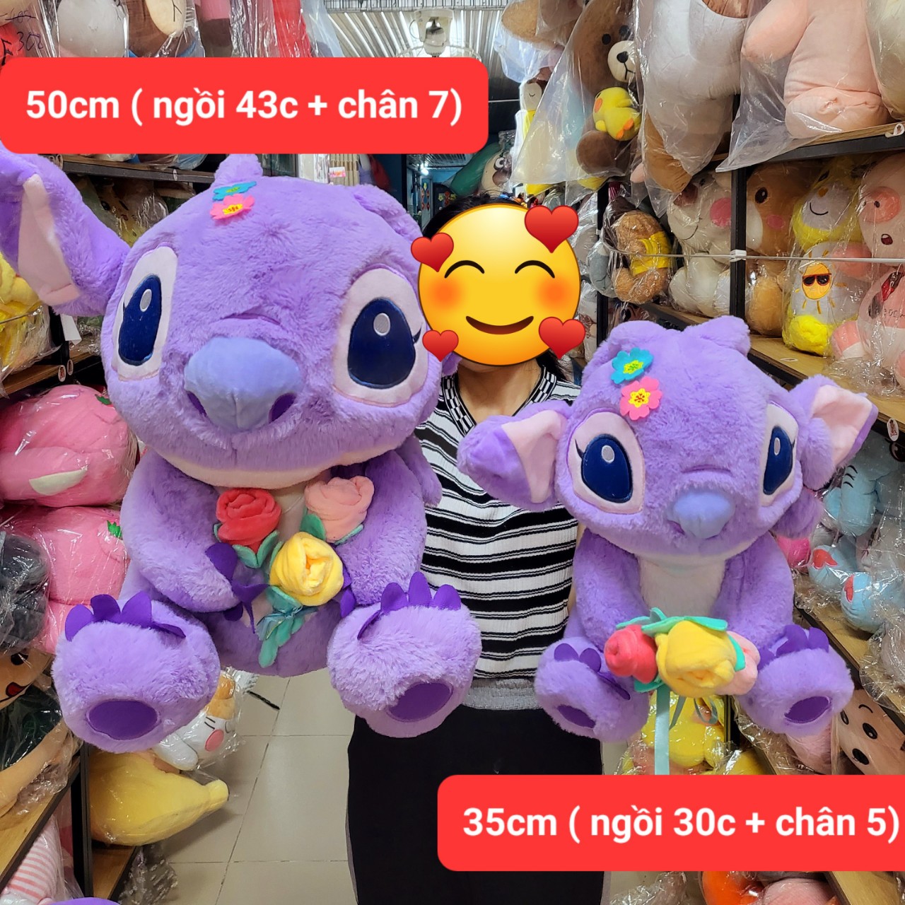 THÚ BÔNG,GẤU BÔNG STITCH TÍM CẦM HOA