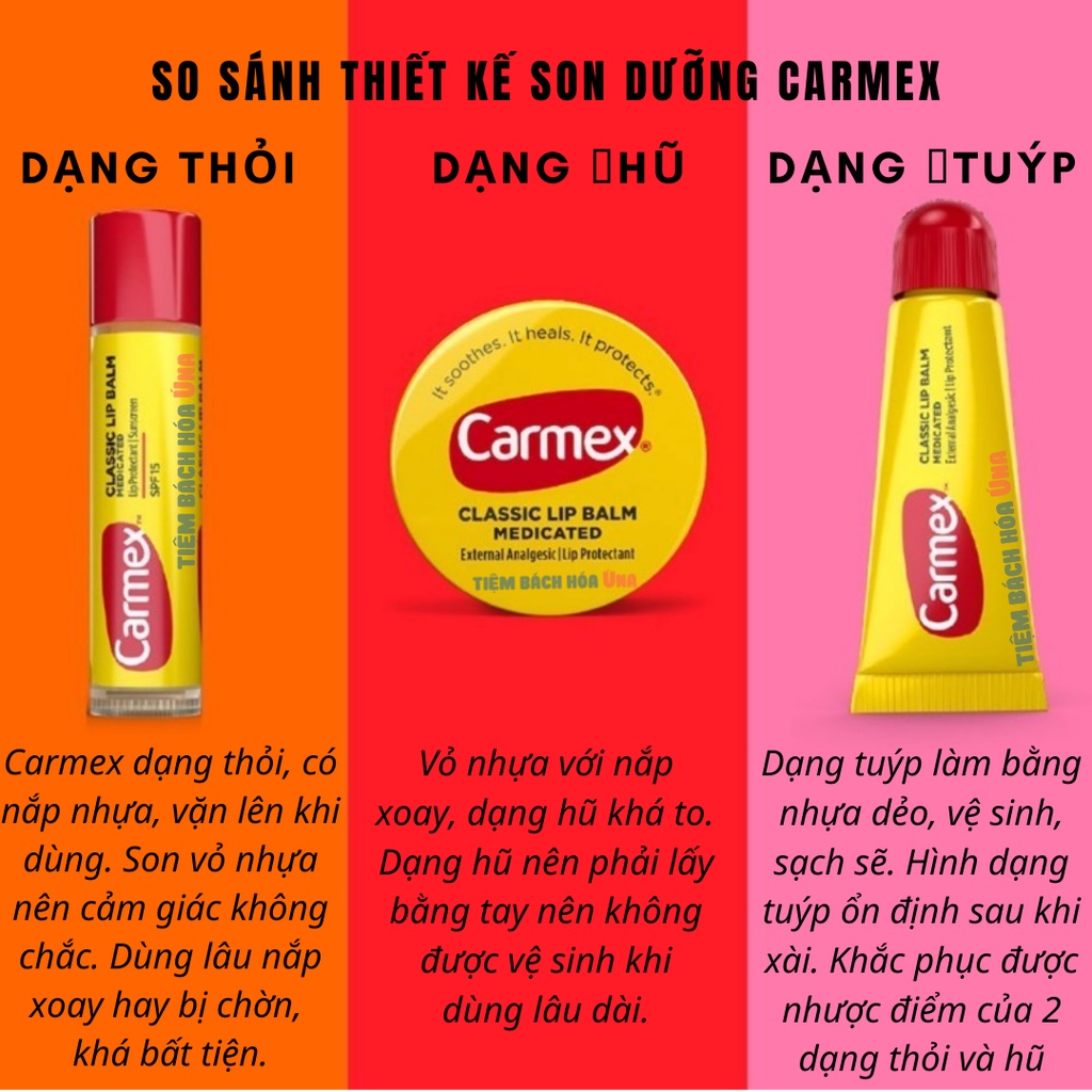 [Chính hãng] Son dưỡng môi Carmex Lip balm đủ mùi hàng Mỹ chính hãng tiembachhoauna