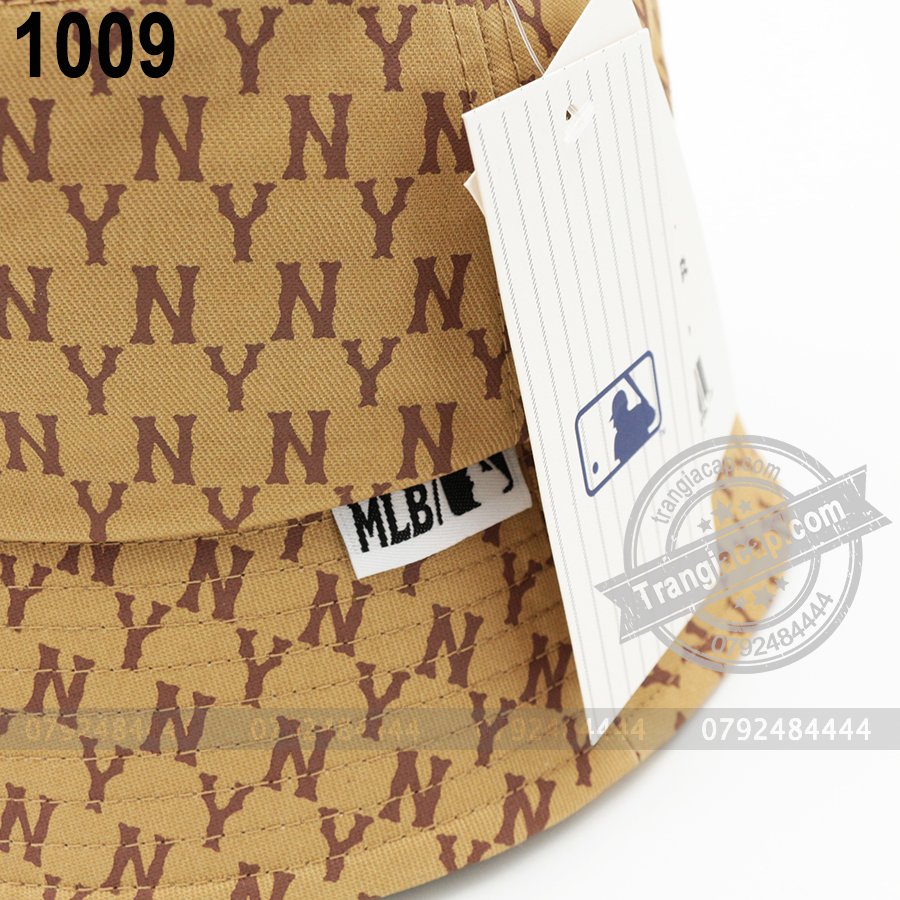 Nón bucket MLB Monogram NY nâu đen