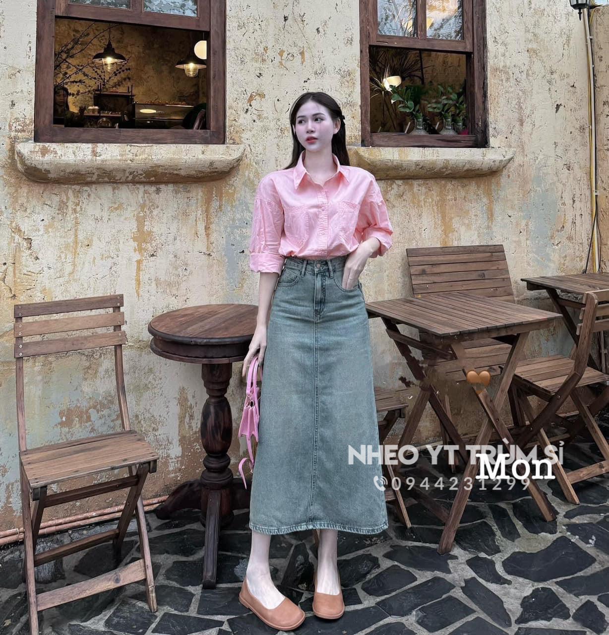 Áo sơ mi nữ, áo sơ mi thô vạt cong xẻ tà nhiều màu xinh xỉu