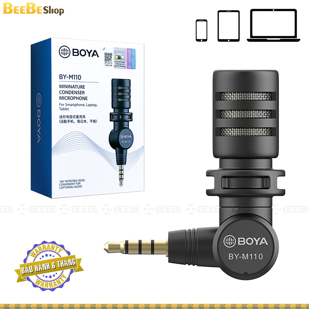 Boya by-m110 ultracompact condenser microphone with 3.5mm trrs plug