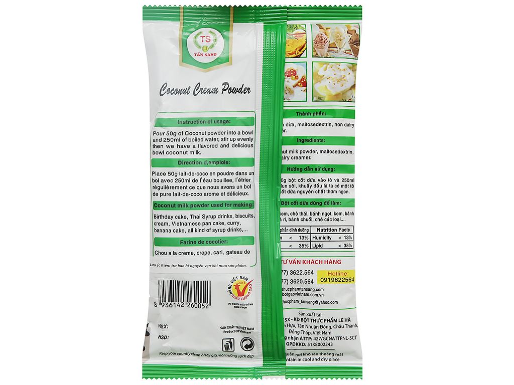 Bột cốt dừa Tấn Sang gói 50g
