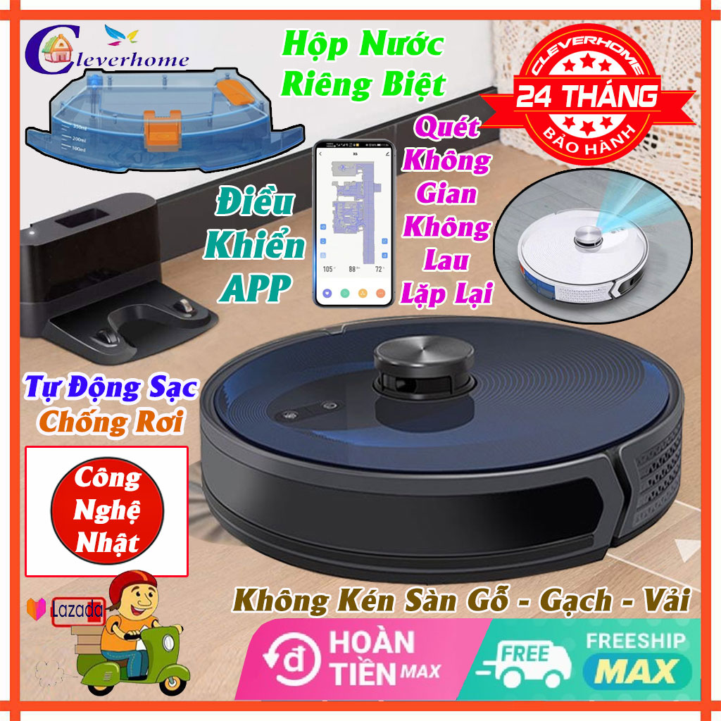 Robot hút bụi, robot lau nhà hút bụi, robot hút bụi thông minh tự động sạc pin, cảm biến chống rơi, quét tạo bản đồ dọn dẹp qua app điện thoại