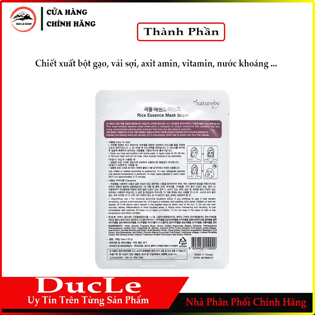 [HCM]Mặt Nạ Natureby Gạo HÀN QUỐC (23ml/miếng )