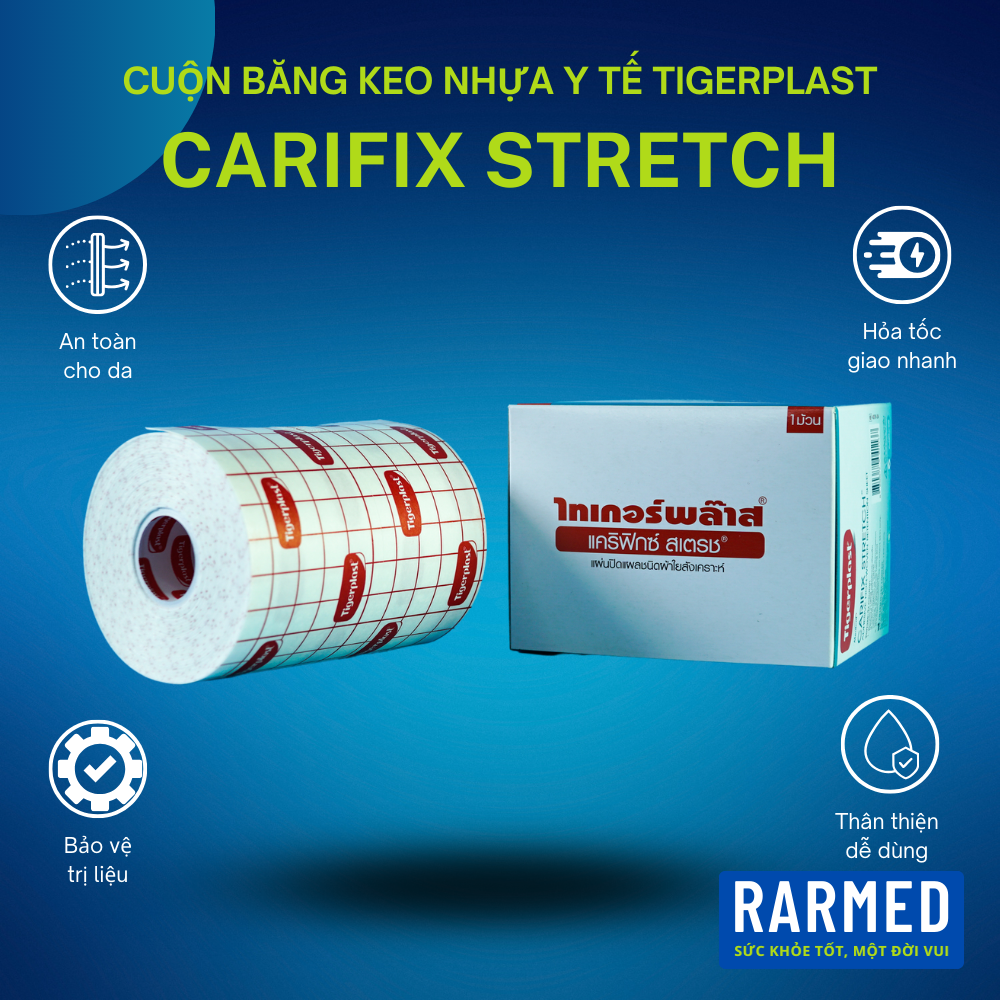 Cuộn băng keo y tế co giãn Tigerplast Carifix Stretch dán bông gạc - Tấm 10cm dài 10m