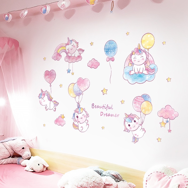 Decal tranh dán tường Ngựa hạnh phúc cầu vòng