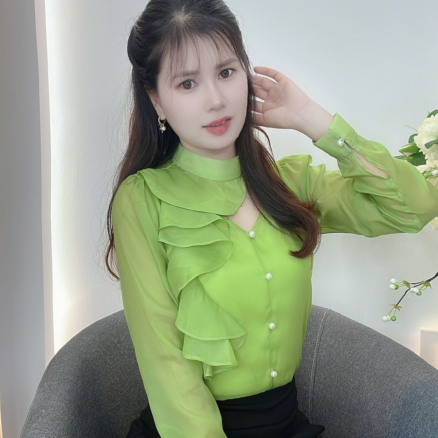 AN32- ÁO KIỂU CÔNG SỞ BÈO 1 BÊN