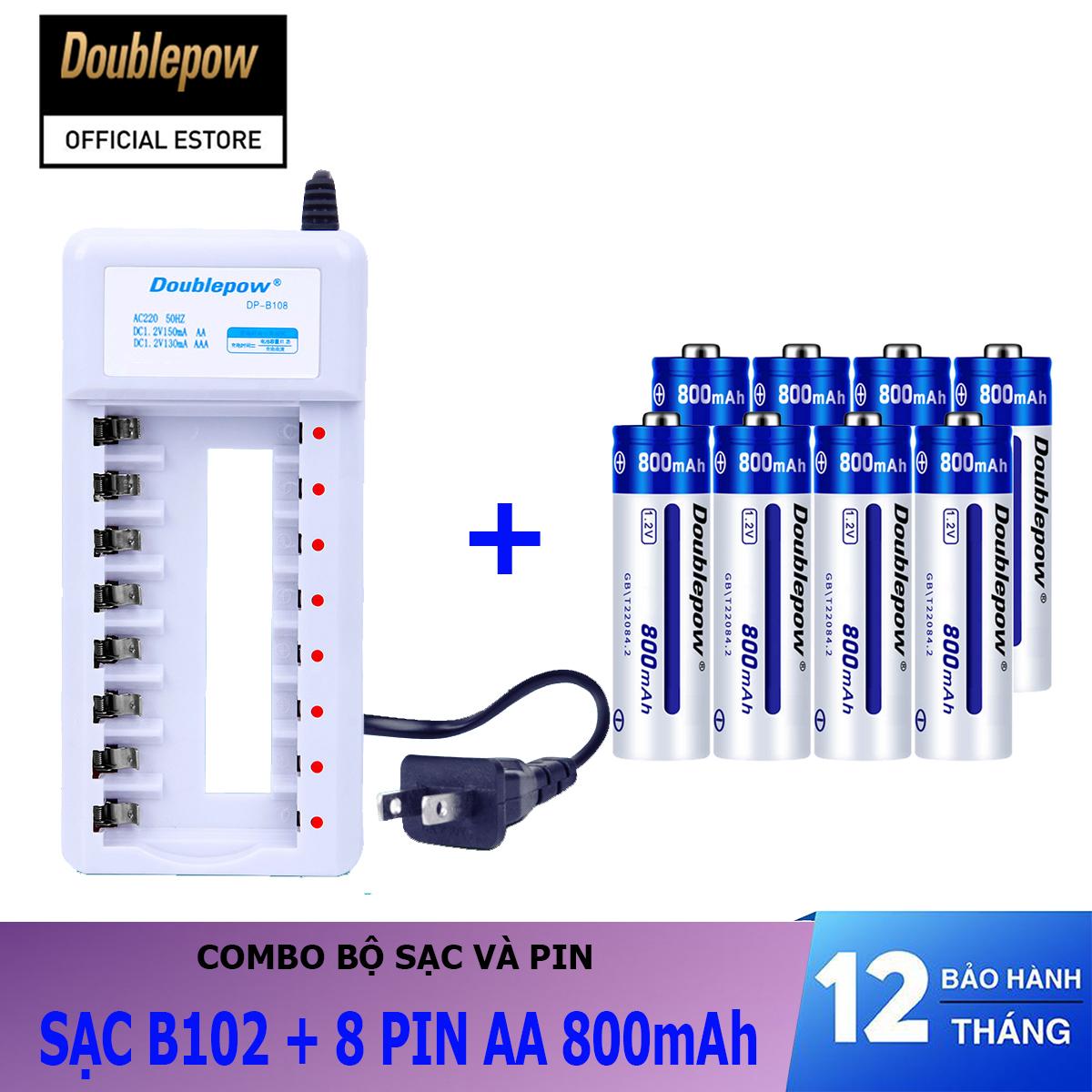 Combo sạc pin 8 cổng B108 và 08 viên pin sạc AA 800mAh - Doublepow