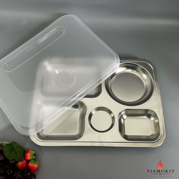 [Có bảo hành] [Có sẵn] [Ảnh thật] [Chính hãng] Khay inox chia cơm 5 ngăn lớn sus 201